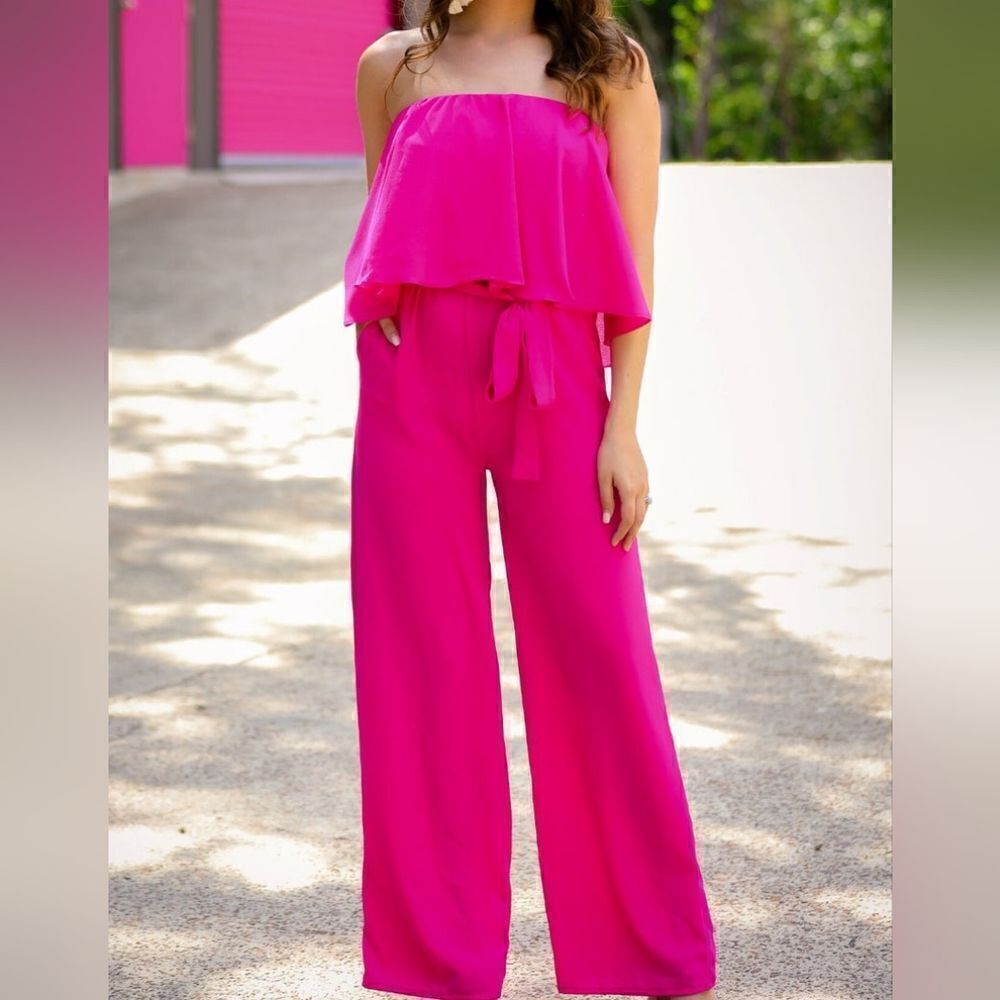 Fuchsia Pocketed Ruffle Jumpsuit- X-Large